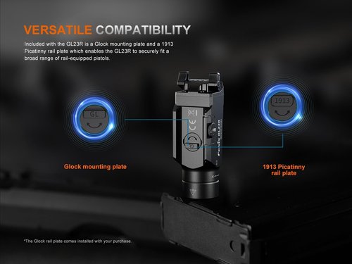 Fenix GL23R 1200 Lumen Rail Mounted Tactical Flashlight, USB-C Rechargeable, Compatible with 1913 or GL Rail with Green Beam and Organizer