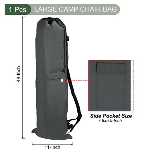 YOKIVE 900D Camp Chair Replacement Bag, Oxford Camping Carry Bag with Side Pocket | Store Portable Fold-Up Camping Chair Great for Camping Gray (47")