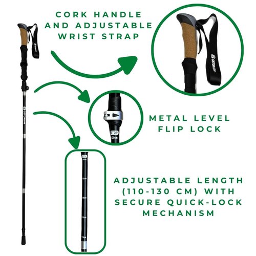 GETORIUM Trekking Poles - Lightweight, Folding Hiking Poles for Backpacking Gear, Nordic Ultralight Walking Sticks, 2 Poles, Aluminum 7075, 110-130cm, Cork Grip