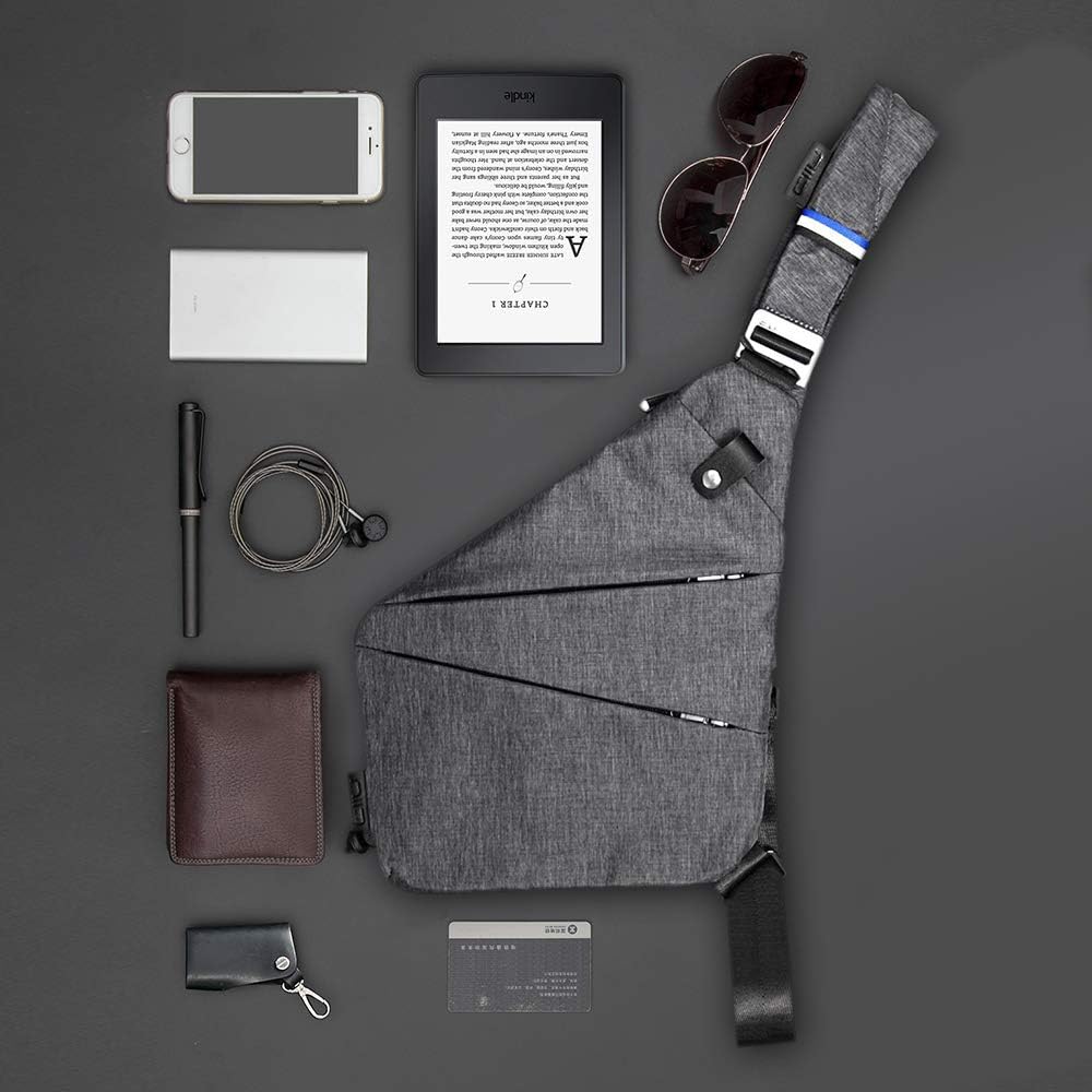 NIID FINO Sling Bag Shoulder Crossbody Bag Slim Multipurpose Daypack Cycling Walking Hiking Trip Fits Up to 7.9 inch iPad (Gray Right Hand)
