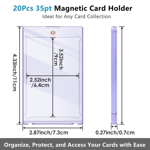 20ct Magnetic Card Holder, 35pt One Card Touch Holder for Trading Cards,Baseball Card Protectors Hard Plastic, Display Case for Collectible Cards Sport Cards Game Cards Top Loads for Cards Sleeves