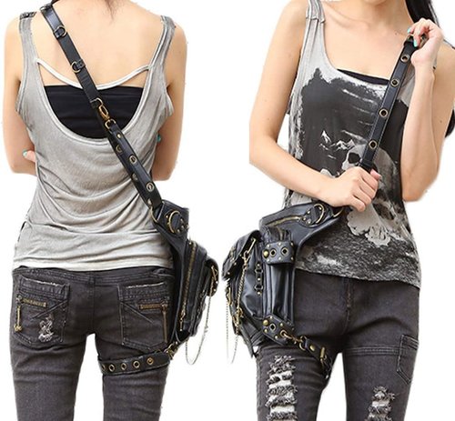Halloween Unisex Steampunk Hiking Fanny Waist Bag Military Tactical Drop Leg Bag Outdoor Bike Motorcycle Cycling Pack Utility Backpack Pouch Shoulder Arm Bag Black