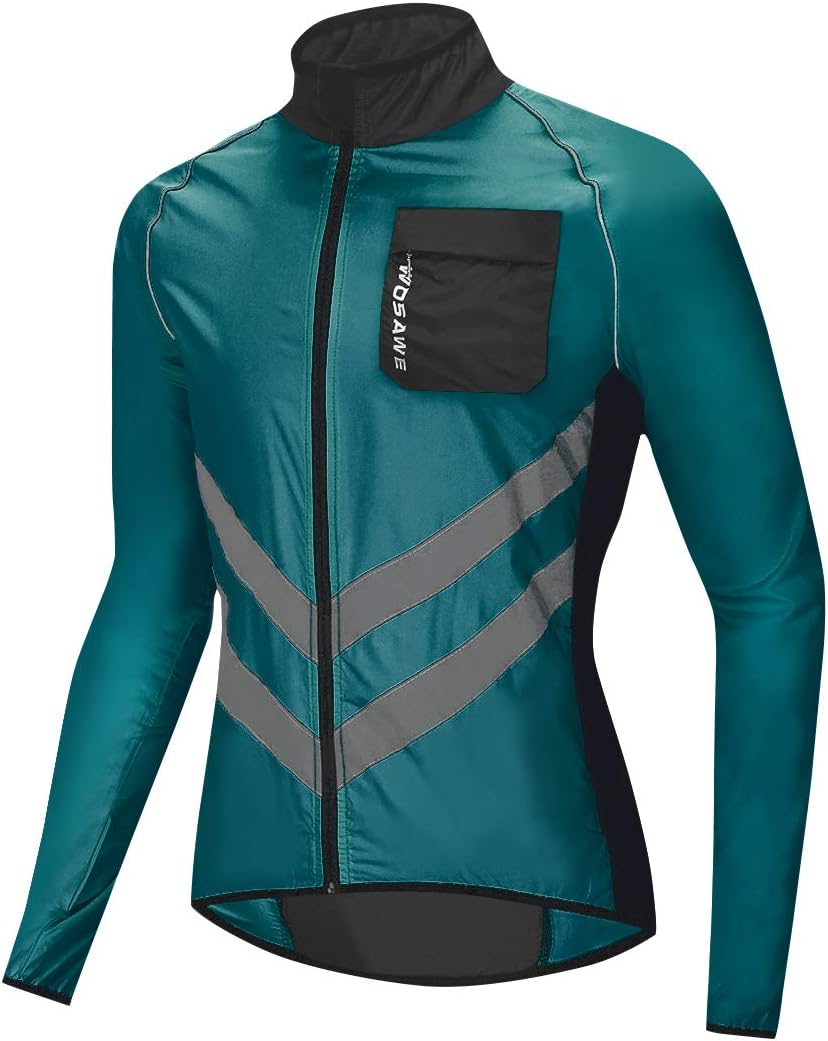 WOSAWE Men's High Visibility Cycling Wind Jacket Water Resistance Reflective Windbreaker