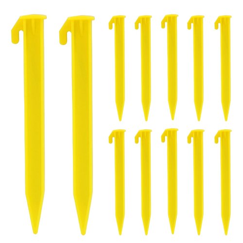 Moicstiy12 Pack Plastic Tent Stakes, 5.7 Inch Yellow Durable Garden Landscape Stakes Tent Spikes for Camping, Gardening, Outdoor Beach