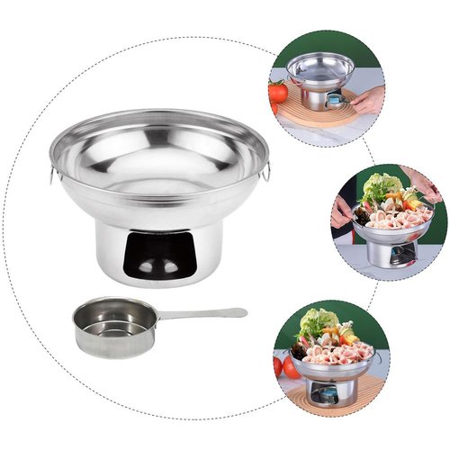 TOYANDONA Stainless Steel Alcohol Furnace Hot Pot Set, Portable Cooking Pot for Kitchen, Camping, and Outdoor Food Heating, 8.26X8.26X4.92 Inch, Silver