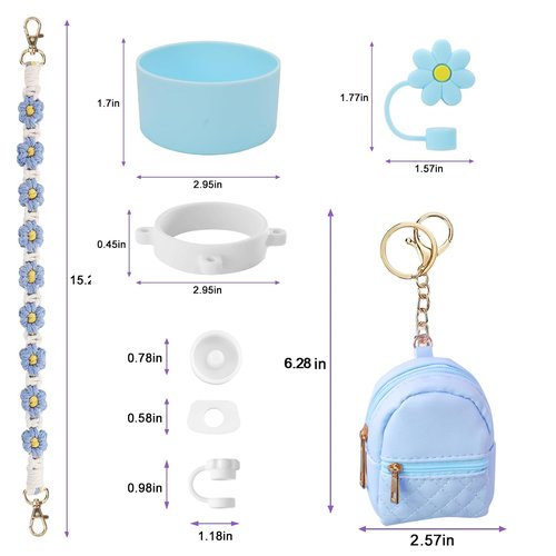 GODLIY 7 PCS Cup Accessories Set Including Water Bottle Handle Strap Silicone Boot,Coin Purse,Silicone Cup Boot, Straw Cover for Stanley 30oz & 40oz Tumbler Blue