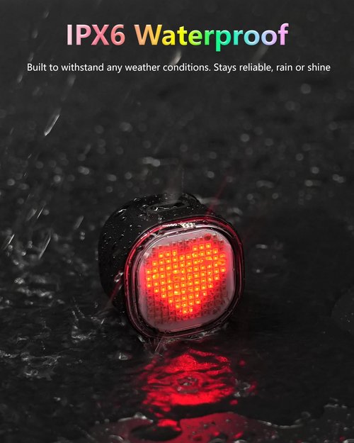 TOWILD TL08 Bike Tail Light - Customized Patterns Full-Color Bike Rear Light, Brake Sensing, USB-C Rechargeable, IPX6 Waterproof (Black)
