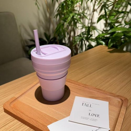 Collapsible Travel Cups- Food Grade Silicone Coffee Cups with Straw Lid 350ml 12oz Lightweight