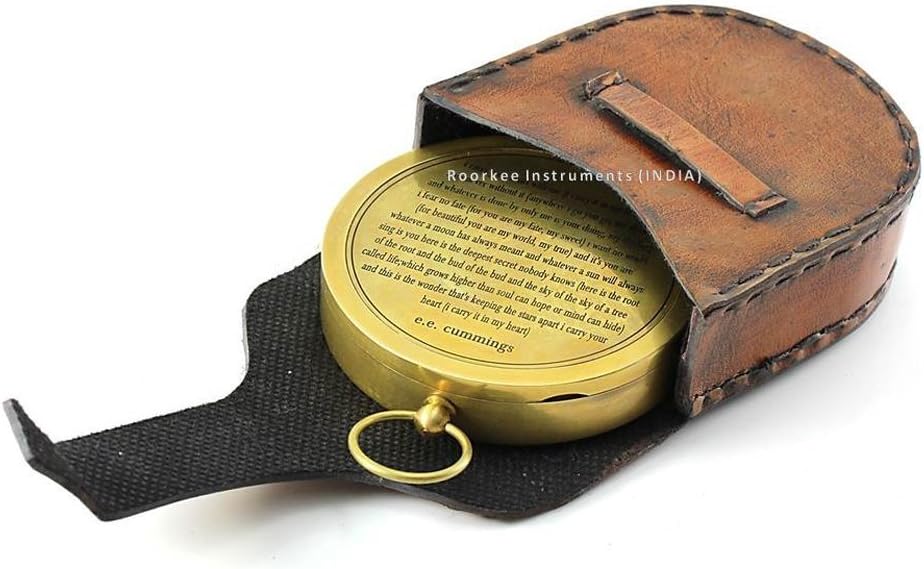 RII Antique Nautical Vintage Directional Magnetic Compass with Famous Scripture Quote Engraved Baptism Gifts with Leather Case or Wooden Case for Dad from Son, Daughter