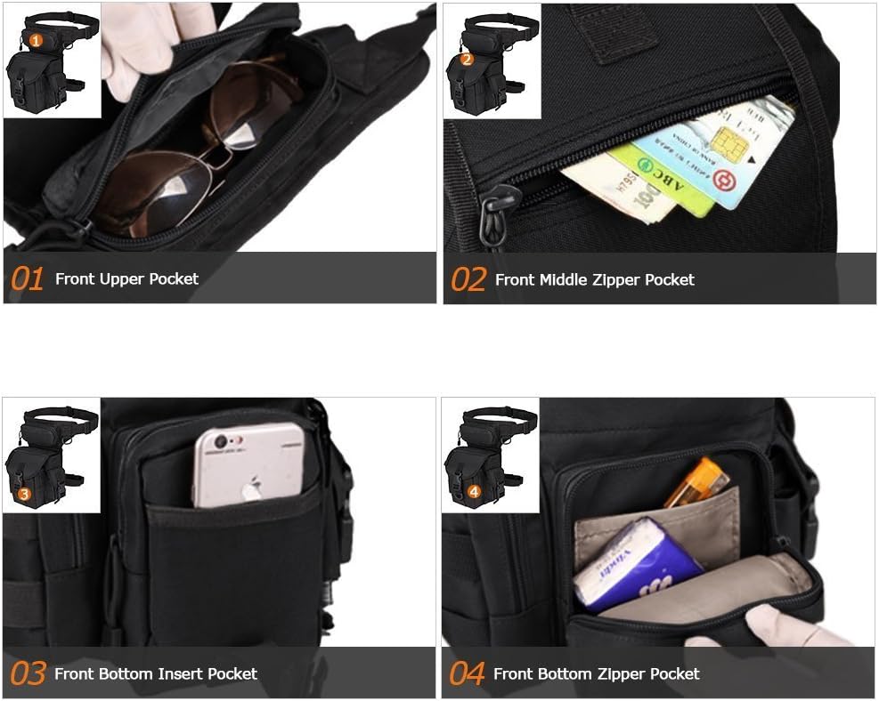 Multi-Purpose Drop Leg Pouch for Men Tactical Thigh Bag Motorcycle Leg Bag for Men Waist Pack for Military Cycling Hiking Hunting Riding Camping, Black