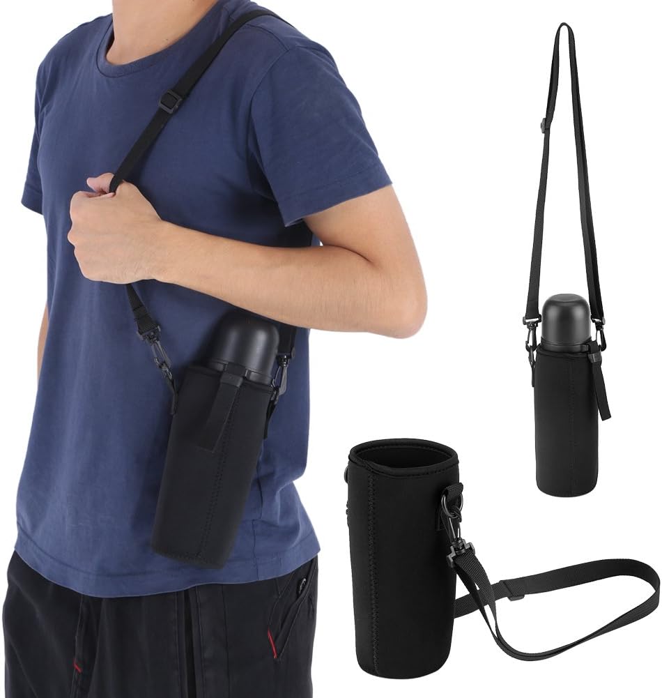 Water Bottle Sleeve, Soft Water Bottle Carrying Pouch, Drink Bottle Holder Bag for Outdoor Camping Hiking Fishing(19cm-Black)