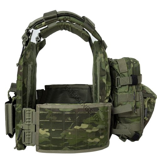 Hehyxade Nylon Fabric tactical suit Quick Release Vest with Hydration Backpack and Triple Tool Pouch (green camou)