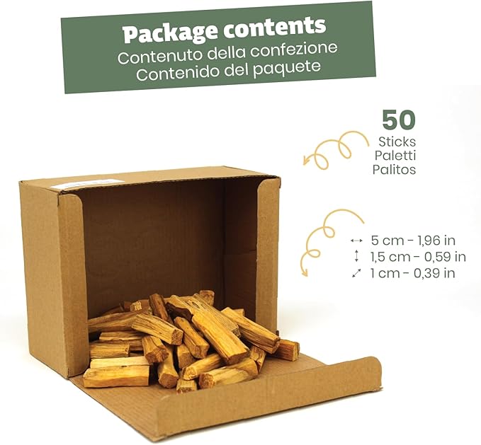 NIRDOSH Palo Santo Incense Sticks Sahumito 100% Natural - 50 Wood Sticks 1,96in - Innovation Organic Incense for Sublimation - Negative Energy Cleansing - Original Palo Santo Wood Bursera Graveolens