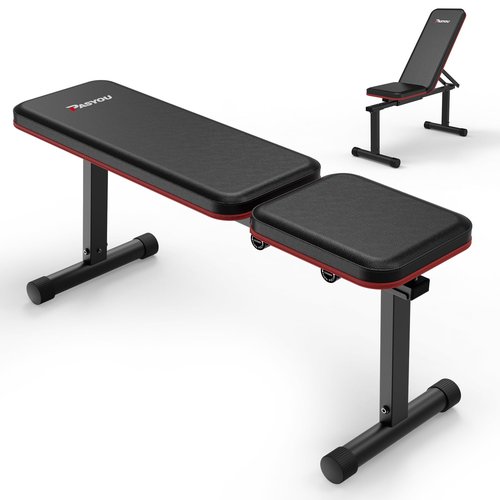 PASYOU PB200 2 in 1 Adjustable Flat Bench, Strength Training Bench for Home Gym, 5 Level Incline Weight Bench, Max Weight Capacity 600LBS Multifunctional Exercise Bench