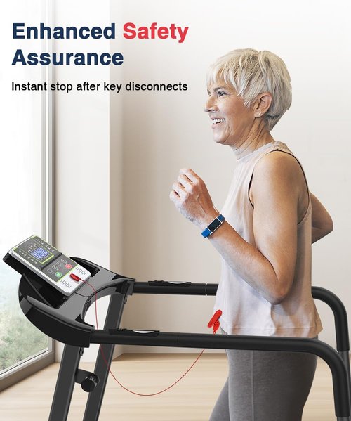 Redliro Walking Treadmill for Senior with Long Handrail, 300 lbs Capacity, Recovery Fitness Exercise Machine Foldable Treadmills for Home with Holder LCD Display, Holder for Phone & Cup