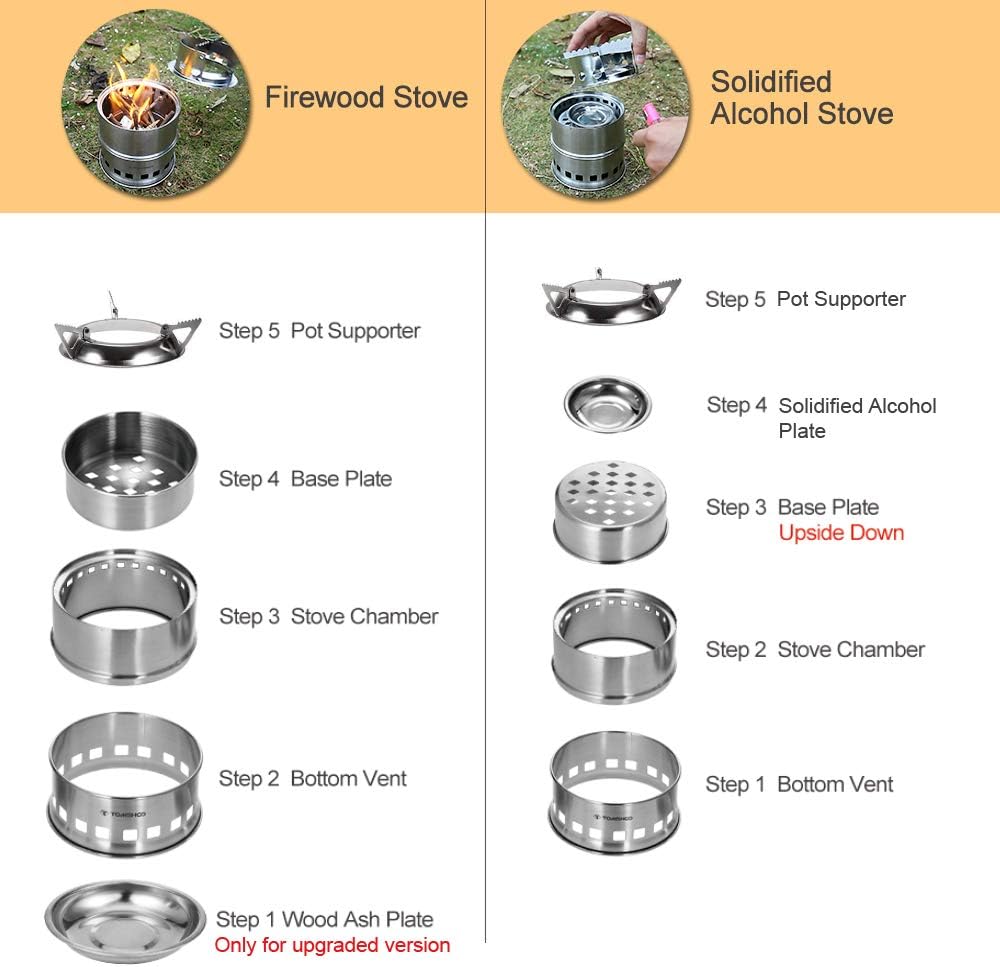 TOM SHOO Camping Stove Camp Wood Stove Portable Foldable Stainless Steel Burning Backpacking Stove for Outdoor Hiking Picnic BBQ