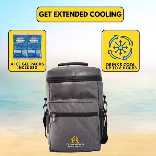 Outer Woods Insulated 4 Bottle Cooler Bag | 6+ Hours Cooling | Beverage Cooler Bag | 4 Units of Ice Gel Packs Included (Grey)