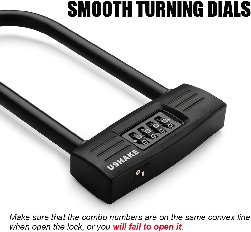 USHAKE Bike Combination U Lock, Heavy Duty Bike Combination U Lock Paddle Lock for Bicycle Electric Scooter Motorcycles Metal Fence Gate Anti Theft