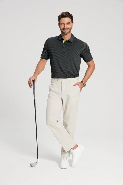 YAMXDM Golf Shirts for Men Moisture Wicking Short Sleeve Performance Sport Casual Striped Collared Mens Polo Shirt Black L