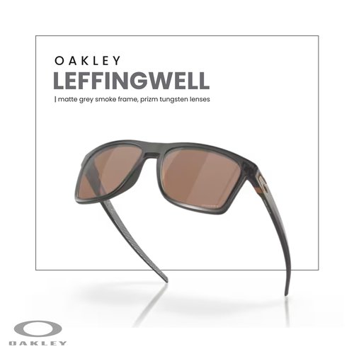 OAKLEY Leffingwell OO9100 910002 57M Matte Grey Smoke/Prizm Tungsten Rectangle Sunglasses for Men+ Bundle Accessory Leash Kit, Microfiber Pouch