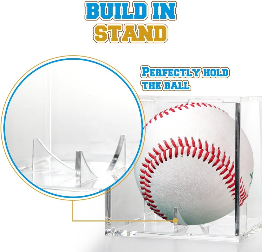 | Full Acrylic Stackable Baseball Memorabilia Cube | 3.2 x 3.2 x 3.2” Clear Transparent Square Baseball Storage with Build in Stand to Display Base Ball with Autograph