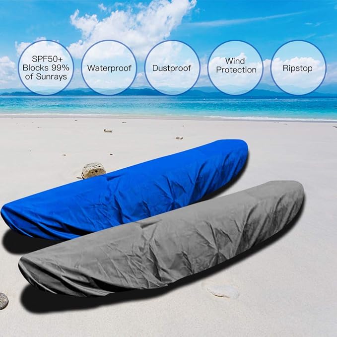 7.8-18ft Waterproof Kayak Canoe Cover-Storage Dust Cover UV Protection Sunblock Shield for Fishing Boat/Kayak/Canoe 7 Sizes [Choose Color] (Gray(Upgraded), Suitable for 12.3-13.5ft Kayak)