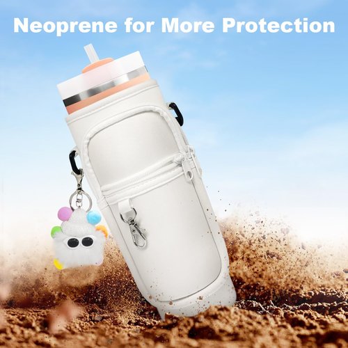 DYDMTT Water Bottle Carrier Bag with Two pockets Adjustable Strap for Pink Stanley Cup, Phone, Bank Cards Water Bottle Bag