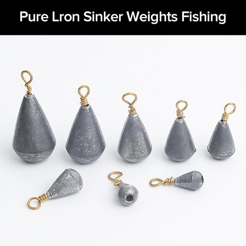 Realure 25 Pcs Small Fishing Weights Mixed 8 Sizes Deep Sea Fishing Weights Assorted 2g 3g 5g 7g 10g 15g 20g 30g Iron Fishing Sinkers Weights with Swivel for River Saltwater Freshwater Mackerel