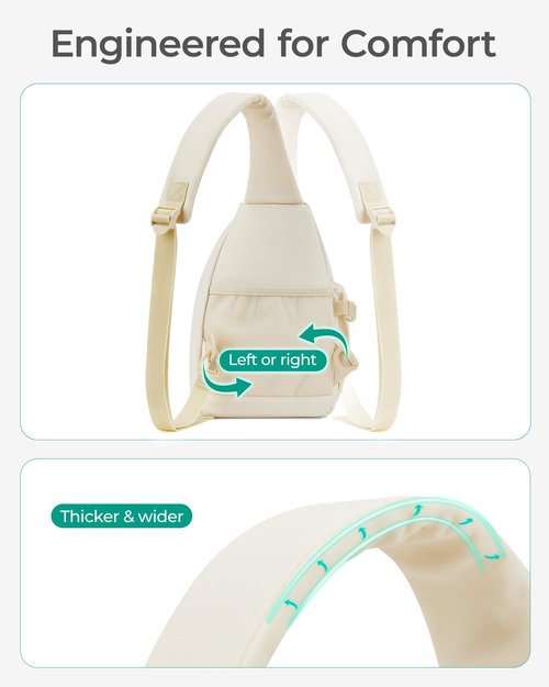 BAGSMART Small Crossbody Sling Backpack, Travel Casual Daypack Backpacks, Cross Body Chest Bag Backpack, White Opal