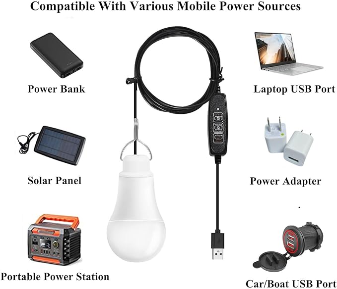 Taysing USB Light,USB Lamp,Camping Lights,7W Dimmable Hanging Portable Emergency Light Tent Lights for Power Station Solar Panel Charger Power Bank Power Outage Camping Outdoor Hurricane,2 Pack 3000K