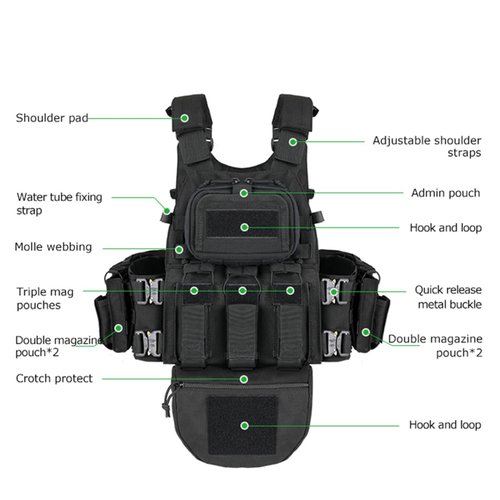 BOMTURN Great Tactical Outdoor Vest for Men Multifunctional Modular Molle Vest With Metal Buckles