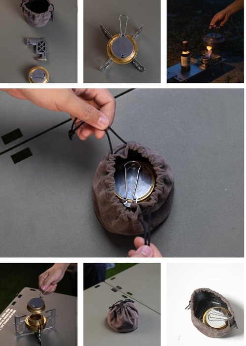 CAMPINGMOON Alcohol Stove Brass Stainless Steel Mini for Backpacking Hiking Rack Cross Stand AS-1