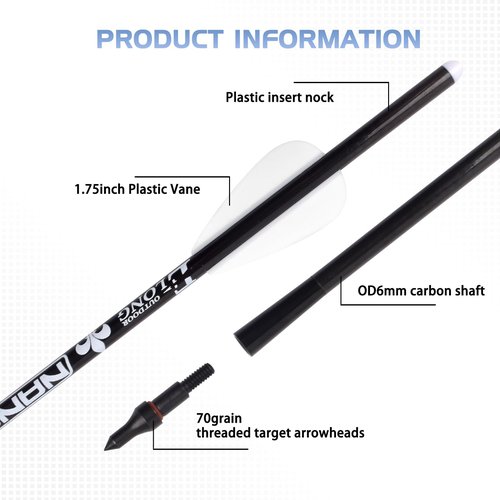 YLS 13 Inch Mini Crossbow Arrows Carbon Bolts with Field Tips Half-Moon Nocks Penetrator Inserts for Hunting OD 6.0mm 6 Pcs
