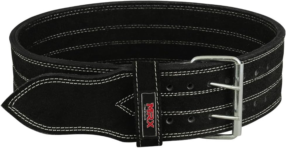 MRX Powerlifting Leather Belt 4" Wide 10mm Thickness Training Fitness Back Support Bodybuilding Belts with Steel 2 Prong Buckle