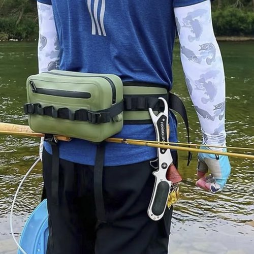 FANGBLUE 2.1L Waterproof Waist Bag - TPU Military Green Packet with Airtight Zipper Closure, Lightweight Sling Bag for River Fly Fishing