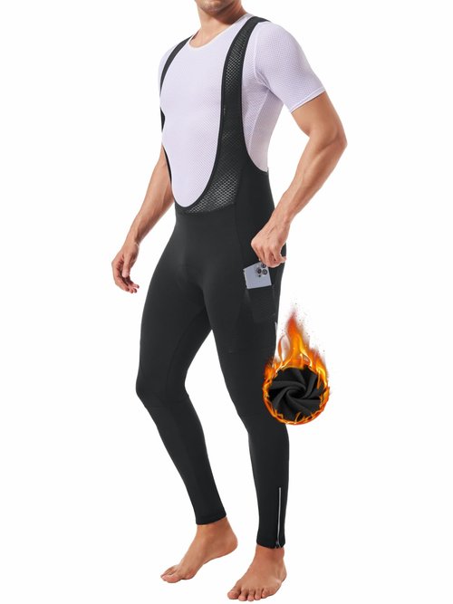 qualidyne Cycling Bib Tights for Men 4D Padded Winter Fleece-Lined Thermal Cold Weather Cycling Bib Pants with Pockets