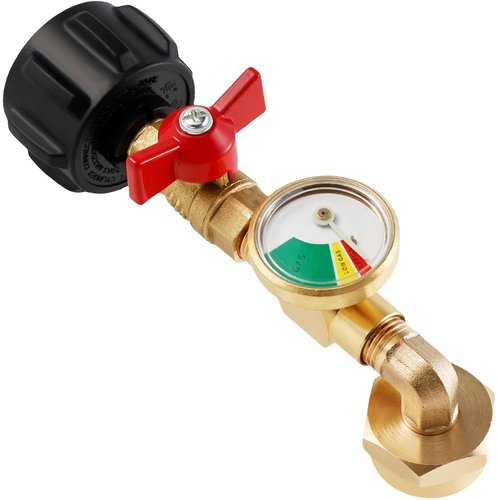 HJJWNDDNG Propane Refill Adapter, Fill 1 Pound Bottles from 20lb Tank, 90 Degrees L Shape Propane Regulator with Gauge and ON-Off Control Valve QCC1 Connection 1 lb. Tanks Propane Bottles