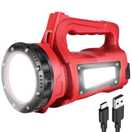 BOBKID Rechargeable LED Flashlight, Camping Lantern Flashlight with 1000LM, 7 Modes, Power Bank, IPX4 Waterproof Camping Essentials Light for Hurricane Emergency Hiking Survival Kits - Red