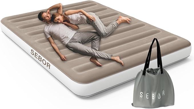 Camping Air Mattress Queen, Height 9" Durable Queen Airbed, Inflatable Blow Up Mattress Raised Airbed with Storage Bag, Portable Air Bed for Camping Travel and Home, 660 lb MAX (No Pump)