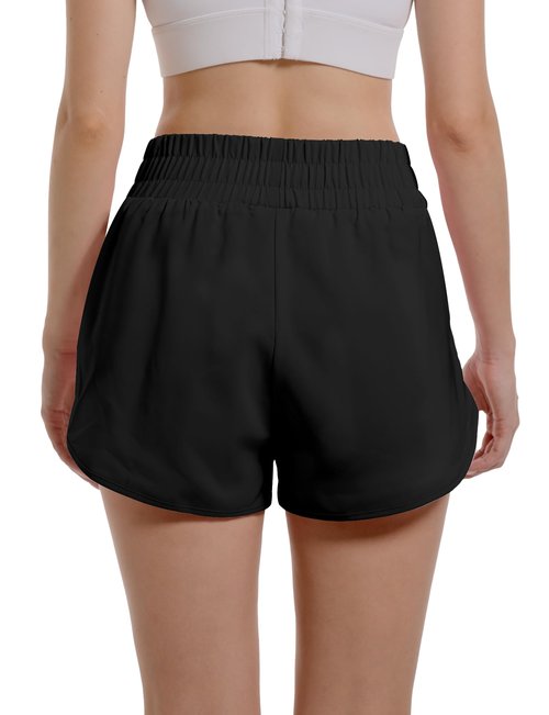 Womens Athletic Running Shorts Quick Dry Workout High Waisted Active Short with Zipper Pocket Sport Layer Gym Liner Elastic Lightweight Yoga Soft Split Leg Casual Walking Outfits Fall Black