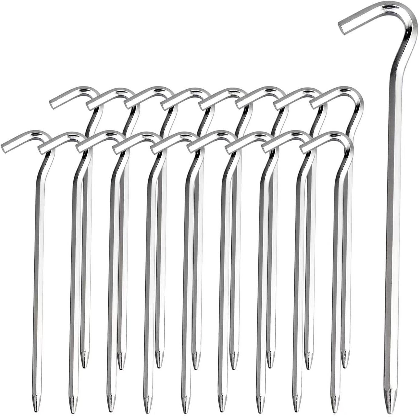 Tent Pegs - Aluminium Tent Stakes Pegs with Hook - 7’’ Hexagon Rod Stakes Nail Spike Garden Stakes Camping Pegs for Pitching Camping Tent, Canopies