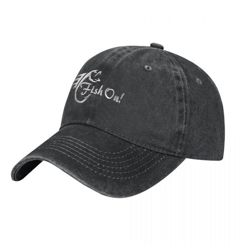 YISHOW Embroidered Fish On Bassball Cap Fishing Bite Vintage Men and Women Embroidered Hat Black