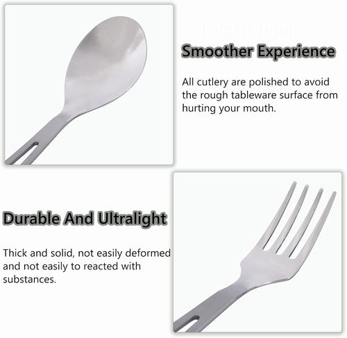 iBasingo Titanium Tableware Camping Fork Spoon Outdoor Cutlery Set Travel Utensils for Picnic Hiking Backpacking Home Use
