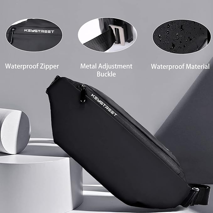 Crossbody Fanny Pack for Men, Large Waterproof Waist Bag Pack, Fashionable Chest Belt Bag for Men Travel Running Cycling Sports, Carrying All Phones