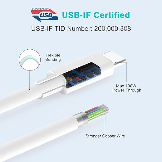 2 Pack 10ft 100W USB C to USB C Cable for MacBook Pro/Air Charger, iPad Pro, iPad Air, Mini 6, iPhone 16/15, Samsung, USBC Type C PPS Super Fast Charging Cord
