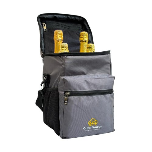 Outer Woods Insulated 4 Bottle Cooler Bag | 6+ Hours Cooling | Beverage Cooler Bag | 4 Units of Ice Gel Packs Included (Grey)
