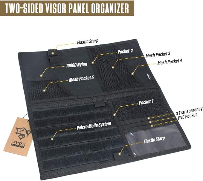 WYNEX Molle Visor Panel Organizer, Tactical Car Sun Visor Cover Molle Webbing Compatible Vehicle Visor Storage Holder Pouch