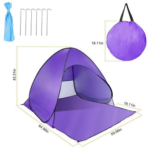 Pop Up Beach Tent, Anti UV Automatic Sun Shelter Umbrella, Portable Sun Shade Shelter for 2-3 People, Outdoor Instant Pop Up Beach Shade Tent with Carrying Bag, Purple