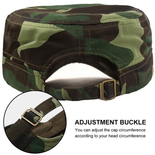 Malaxlx 2 Pack Green Camo Cadet Army Cap Military Hat for Men Women Adjustable Cotton Flat Top