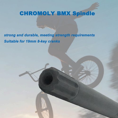 HOUXHYSE Cranks Parts BMX Crank axle CrMo 19mm 8T 150mm Long incl. 2 axle Bolts 8 Spline Spindle & Bolts for 19mm Bottom Bracket Black